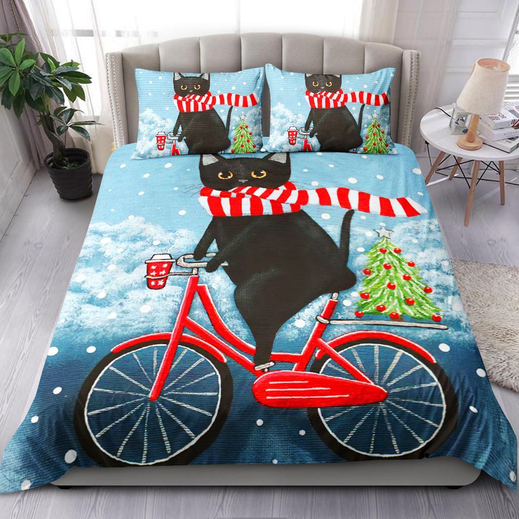 Black Cat Riding Xmas Tree Bedding Set