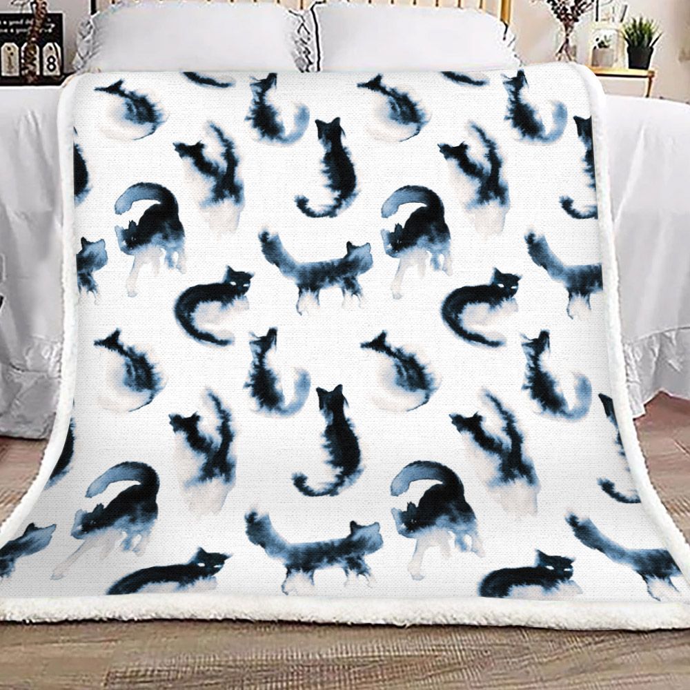 Black Cat Seamless Pattern Sherpa Fleece Blanket