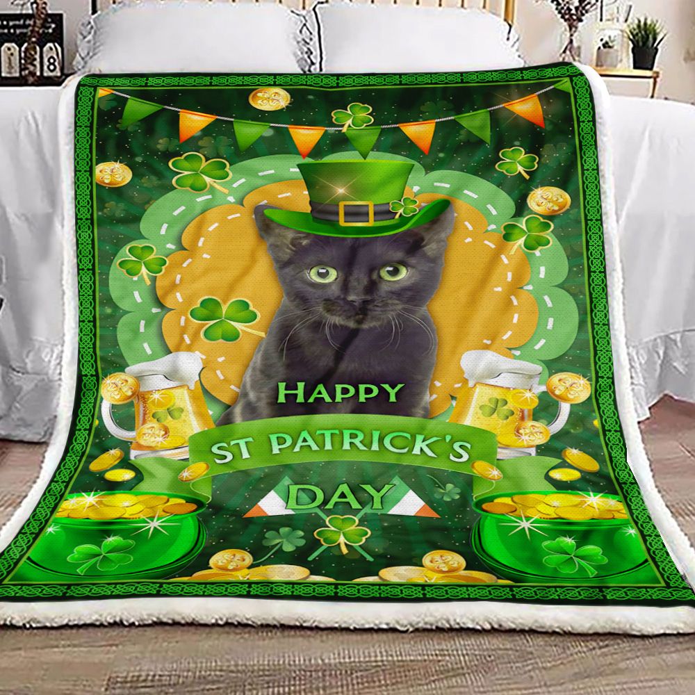 Black Cat St Patricks Day Fleece Blanket