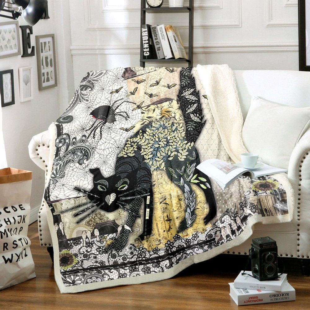 Black Cat Sherpa Fleece Blanket