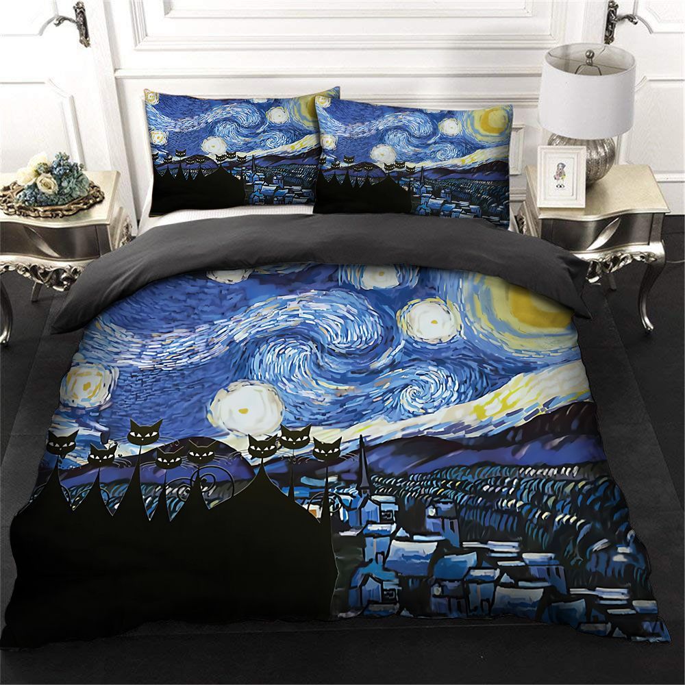 Black Cat Van Gogh Bedding Set