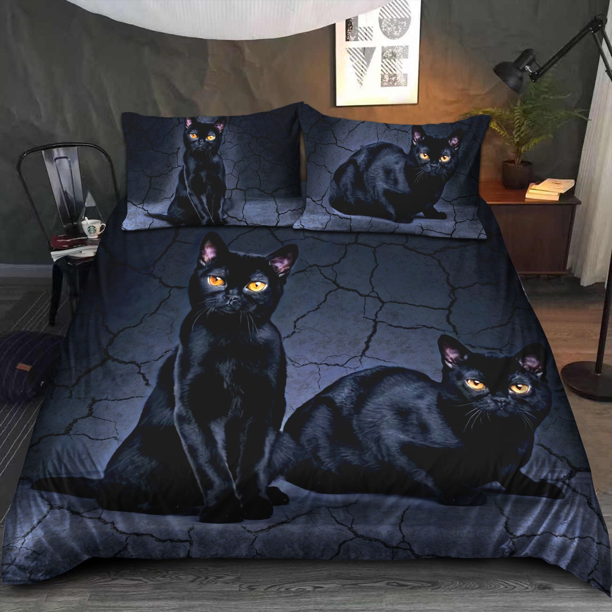 Black Cat Wall Bedding Set