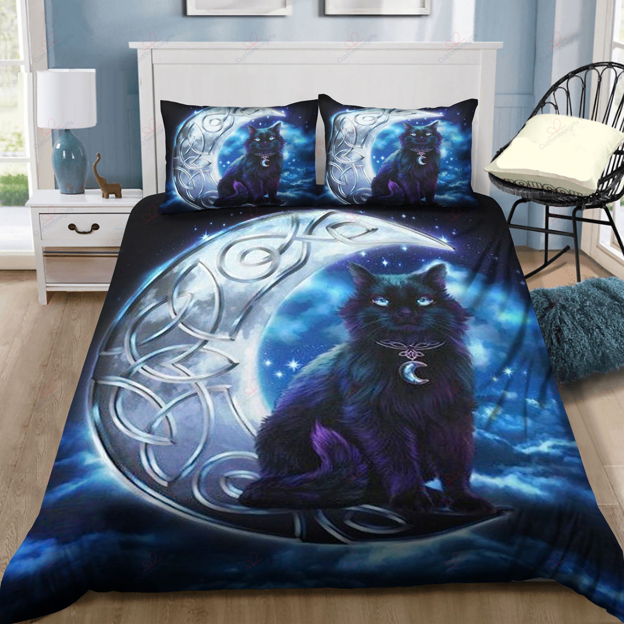 Black Cat Wicca Moon Bedding Set