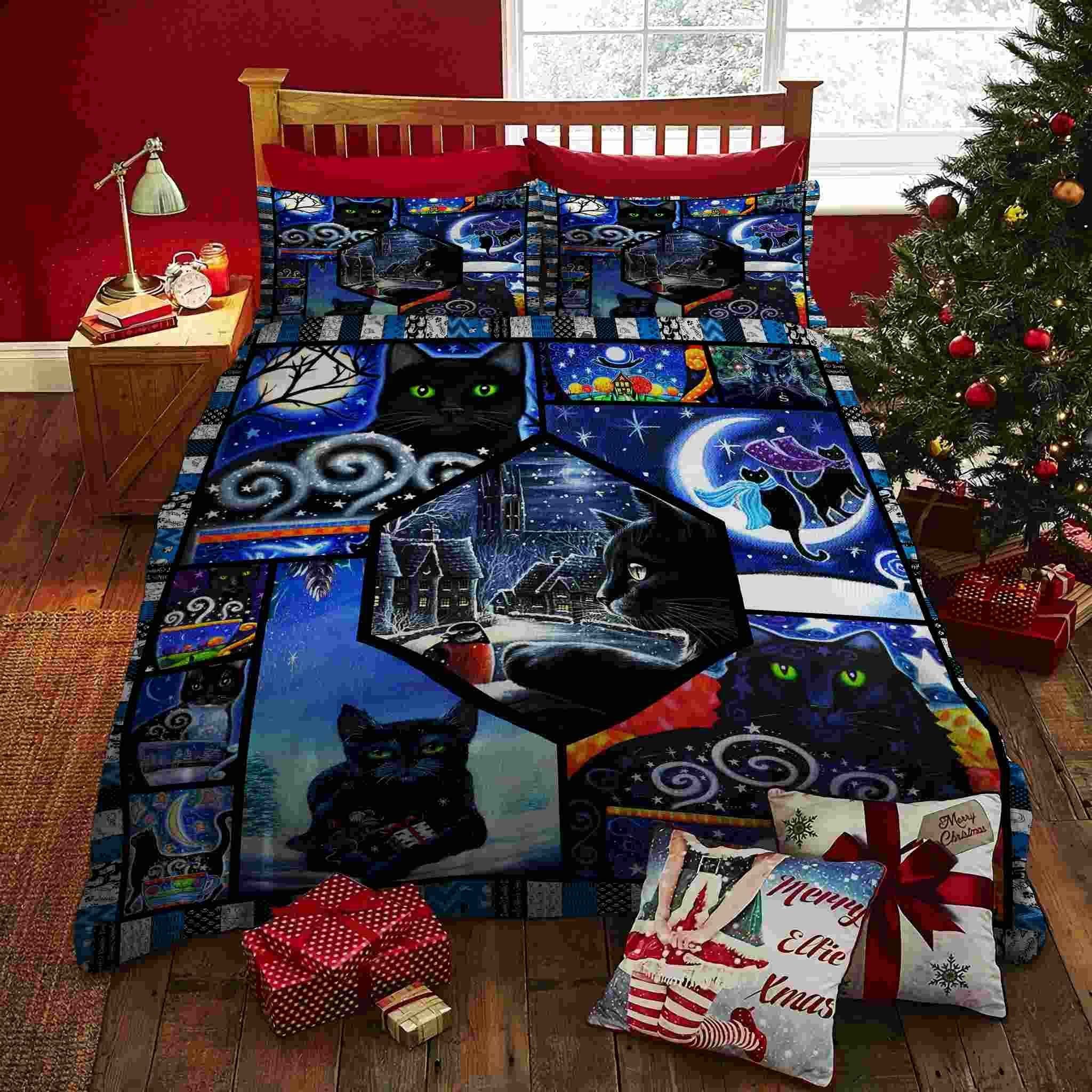 Black Cat Winter Bedding Set