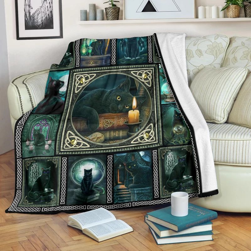 Black Cat Witch Sherpa Fleece Blanket