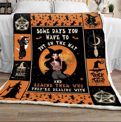 Black Cat Witch Sherpa Fleece Blanket