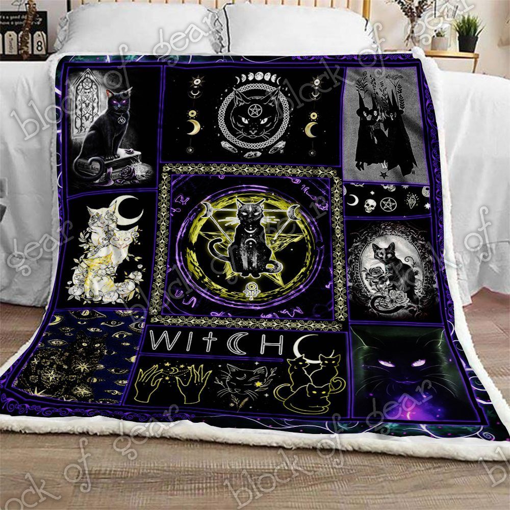 Black Cat Witch Sherpa Fleece Blanket
