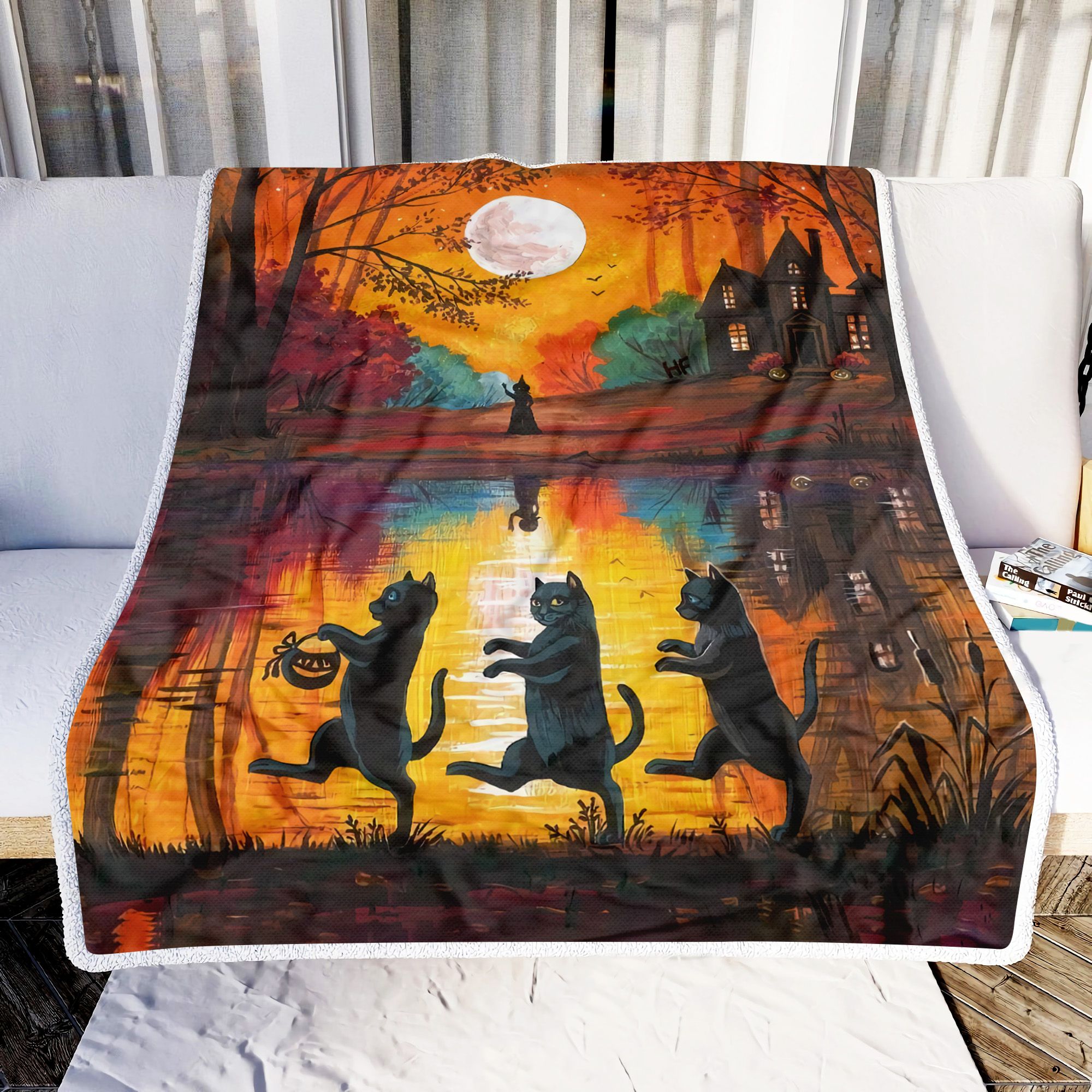 Black Cat Witch Fleece Blanket