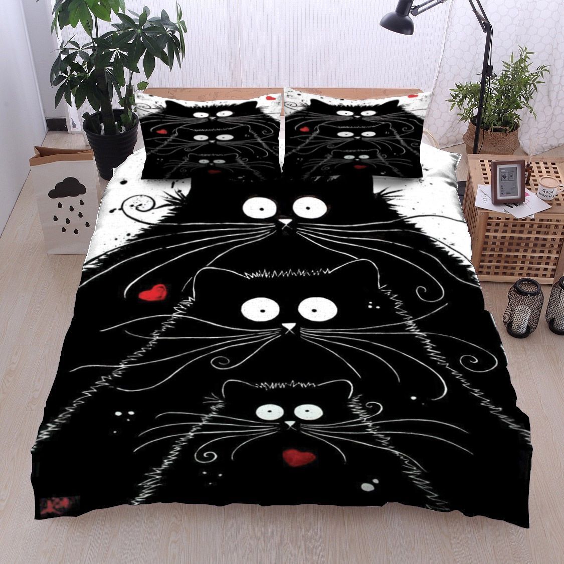 Black Cat With Heart Bedding Set