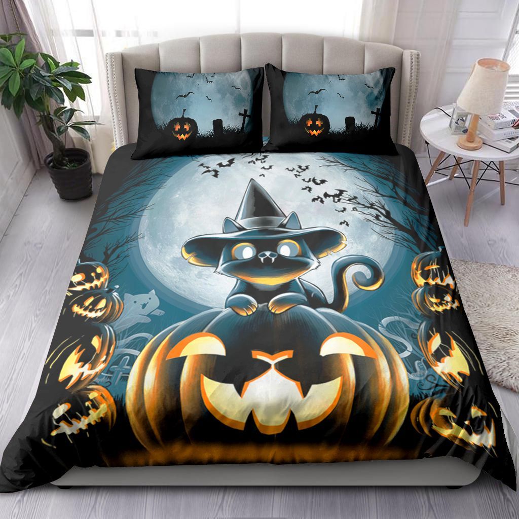 Black Cat With Moon Halloween Bedding Set