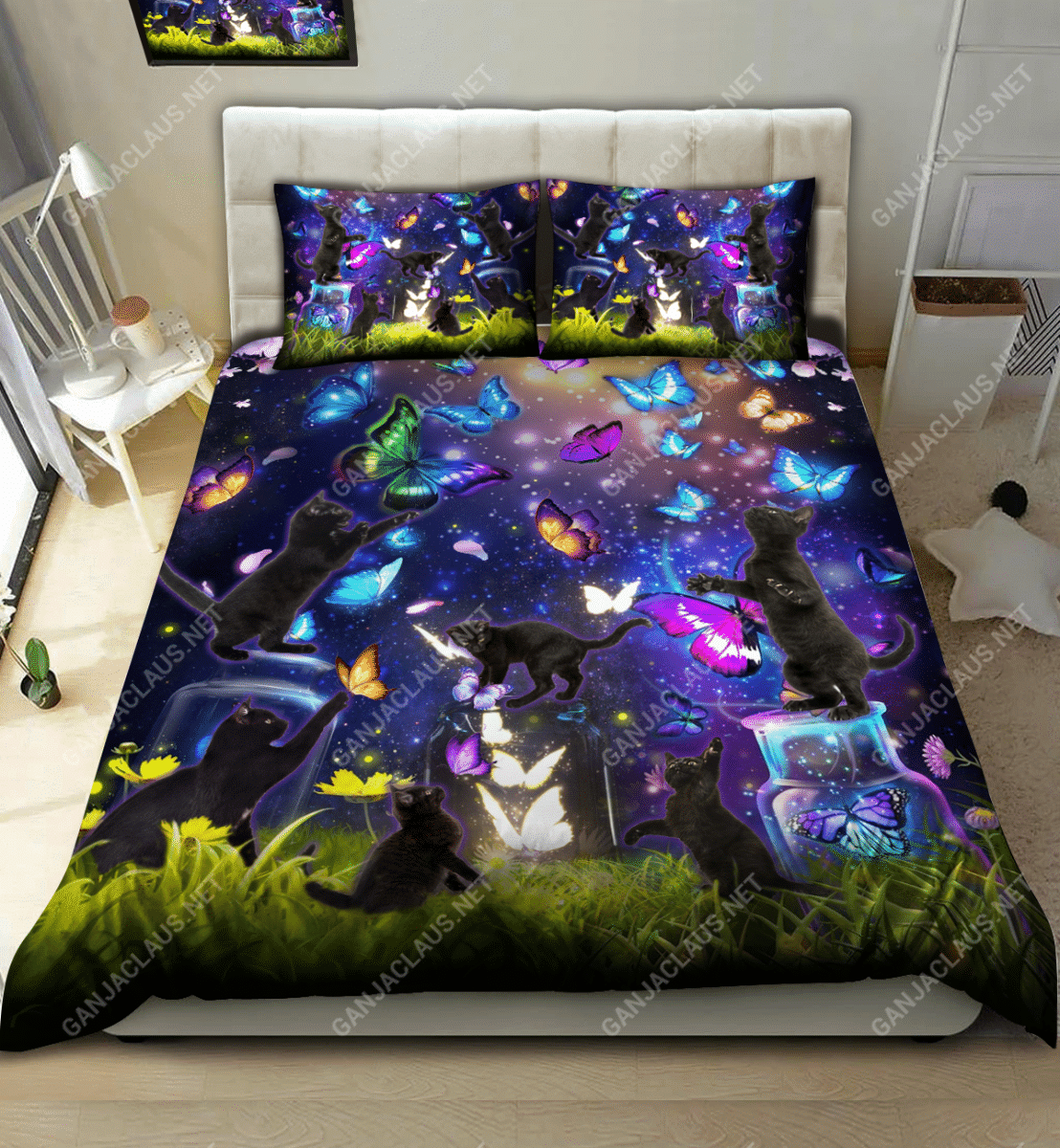 Black Cats In Fairy Garden Bedding Set
