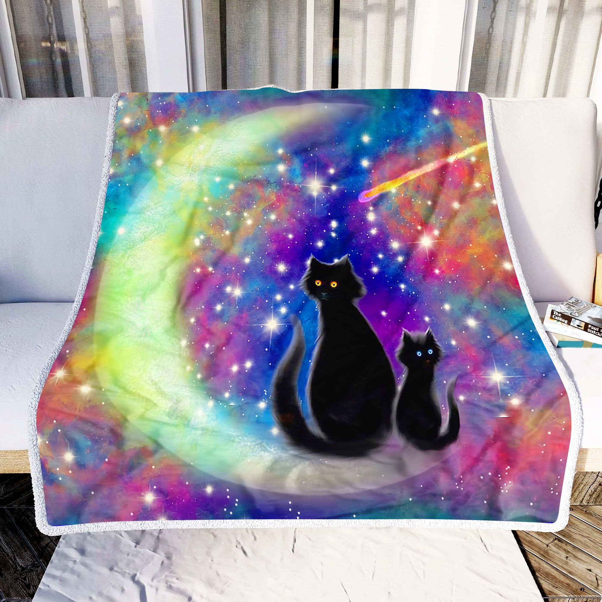 Black Cats Love You To The Moon And Back Fleece Blanket