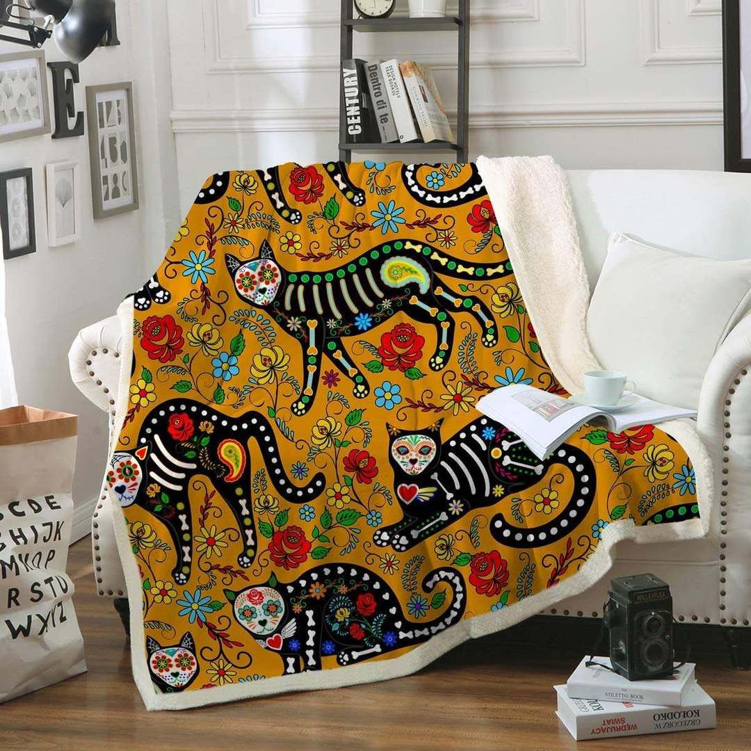 Black Cats Mexican Style Sherpa Fleece Blanket