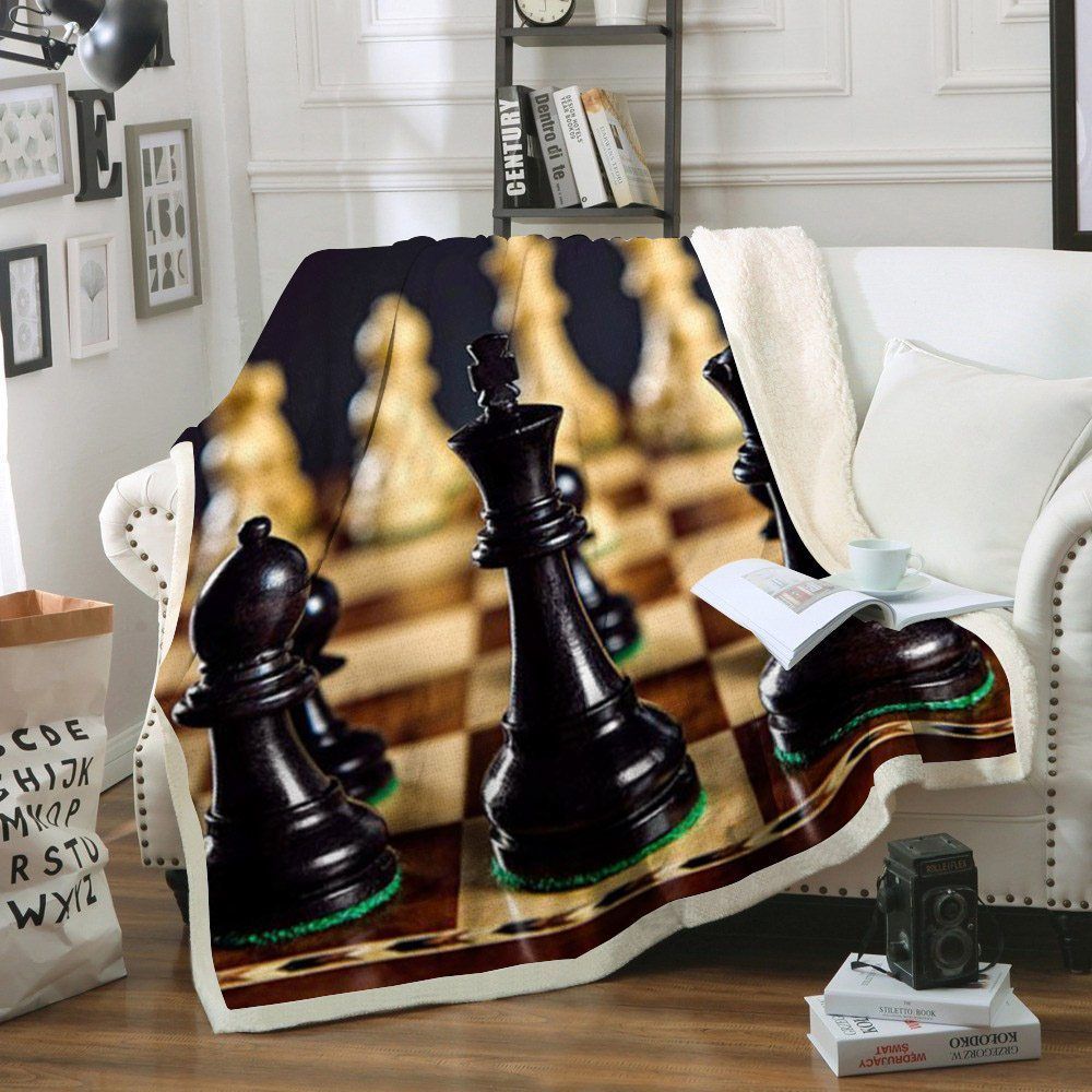 Black Chess Sherpa Fleece Blanket