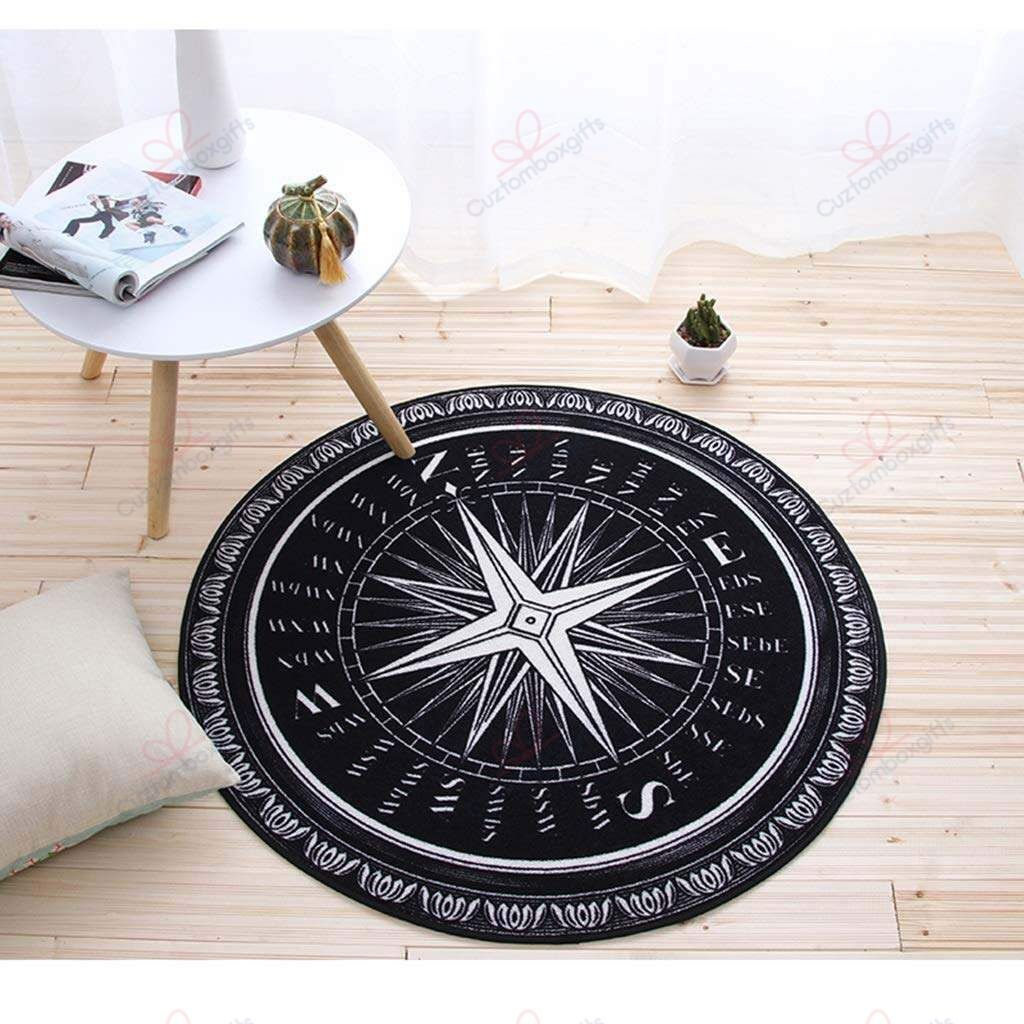 Black Compass Pattern Round Carpet