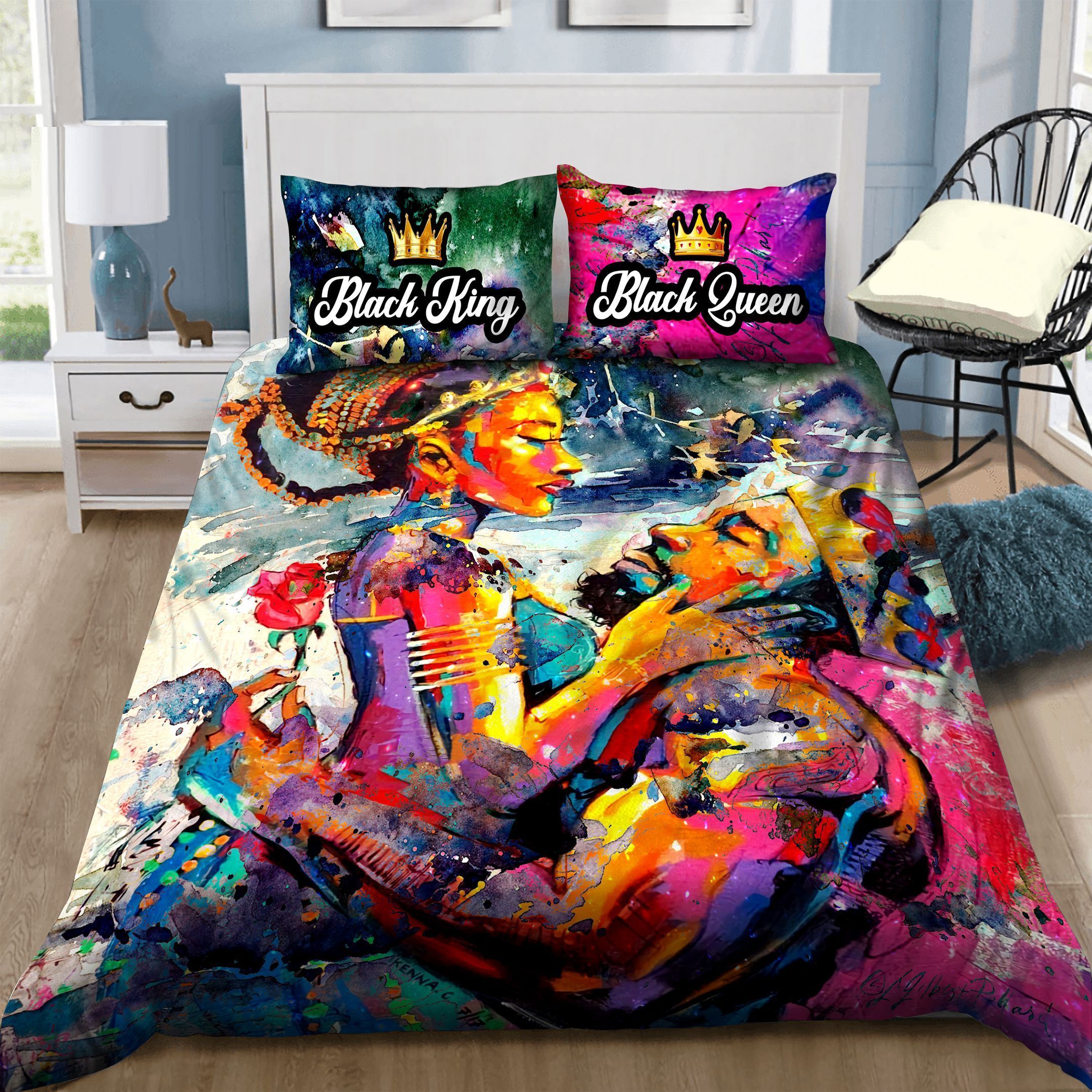 Black Couple King And Queen Art Bedding Set