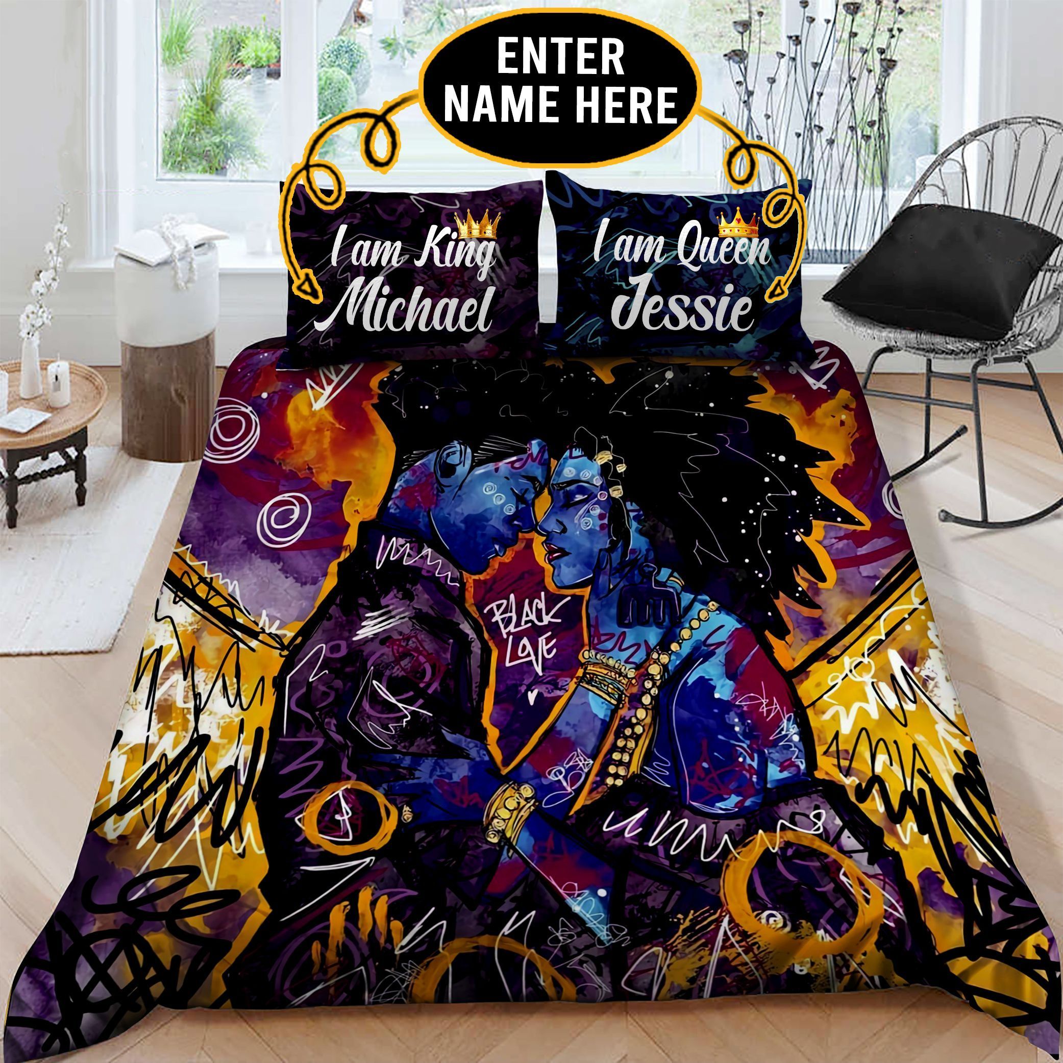 Black Couple Personalized Bedding Set
