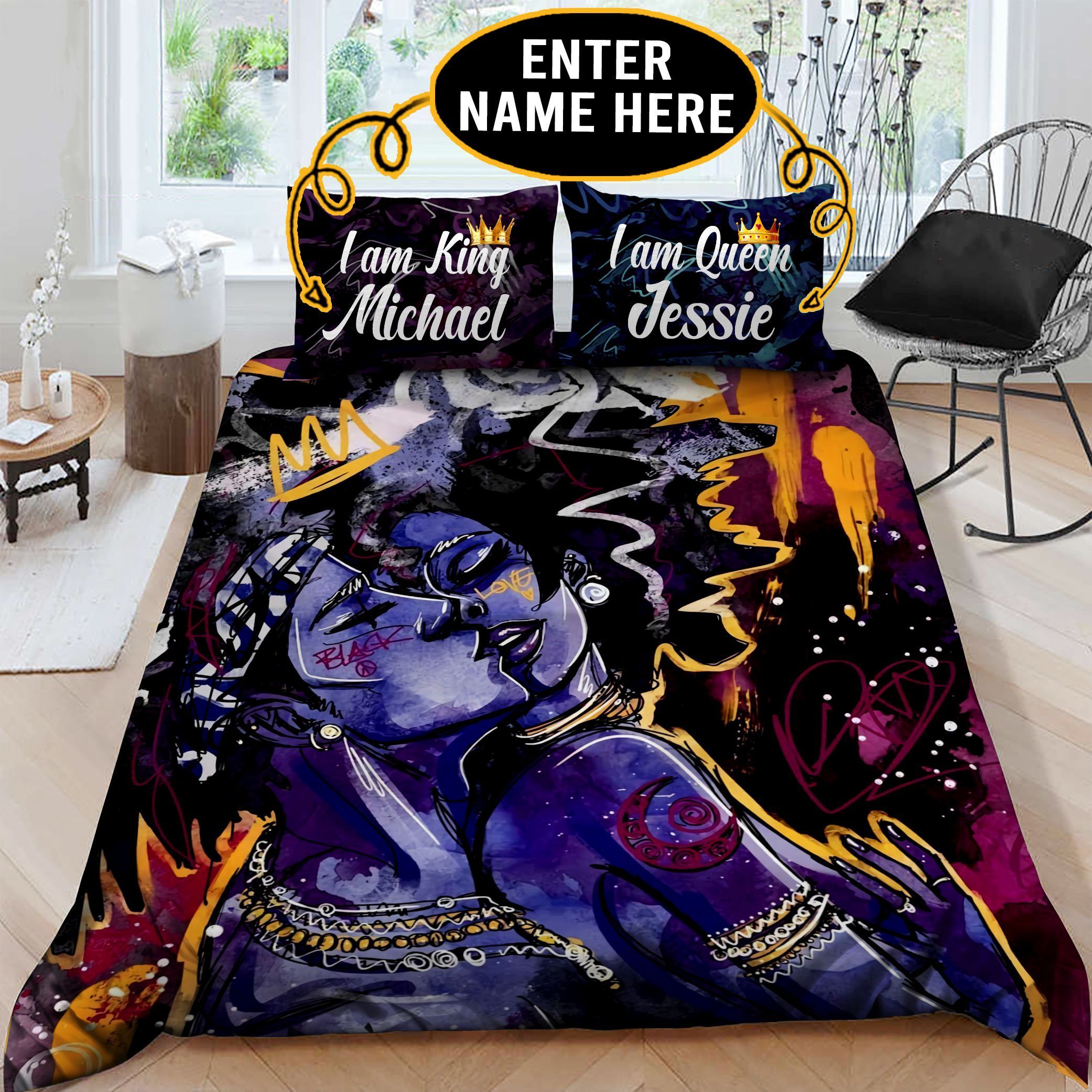 Black Couple Personalized Bedding Set