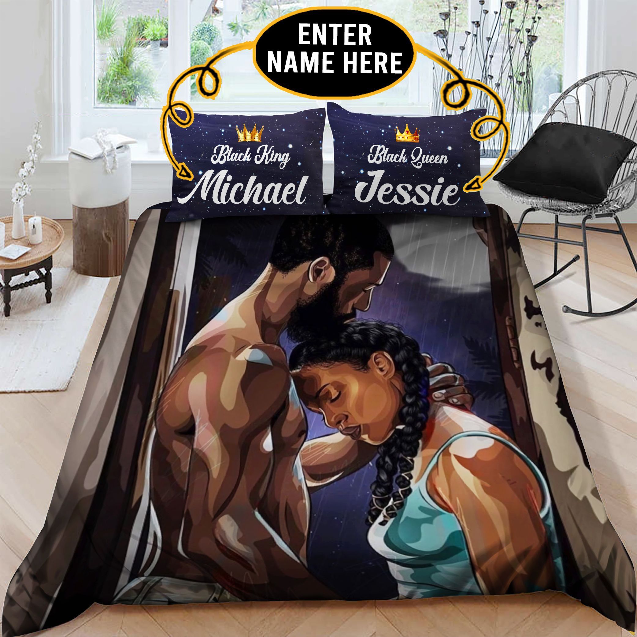 Black Couple Personalized Bedding Set