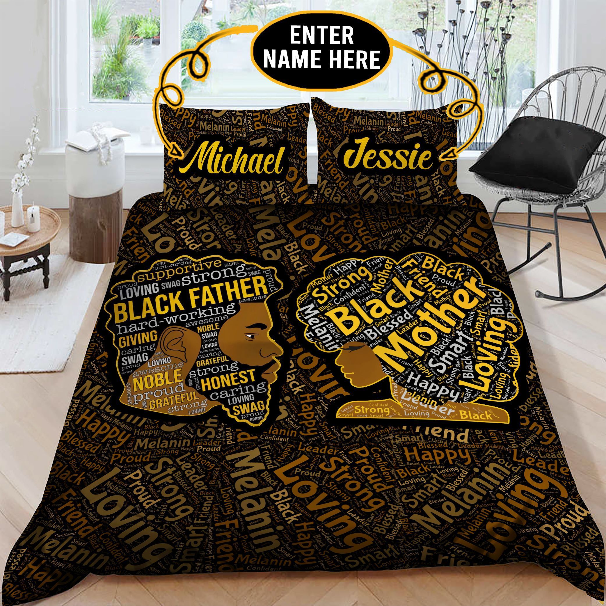 Black Couple Personalized Bedding Set