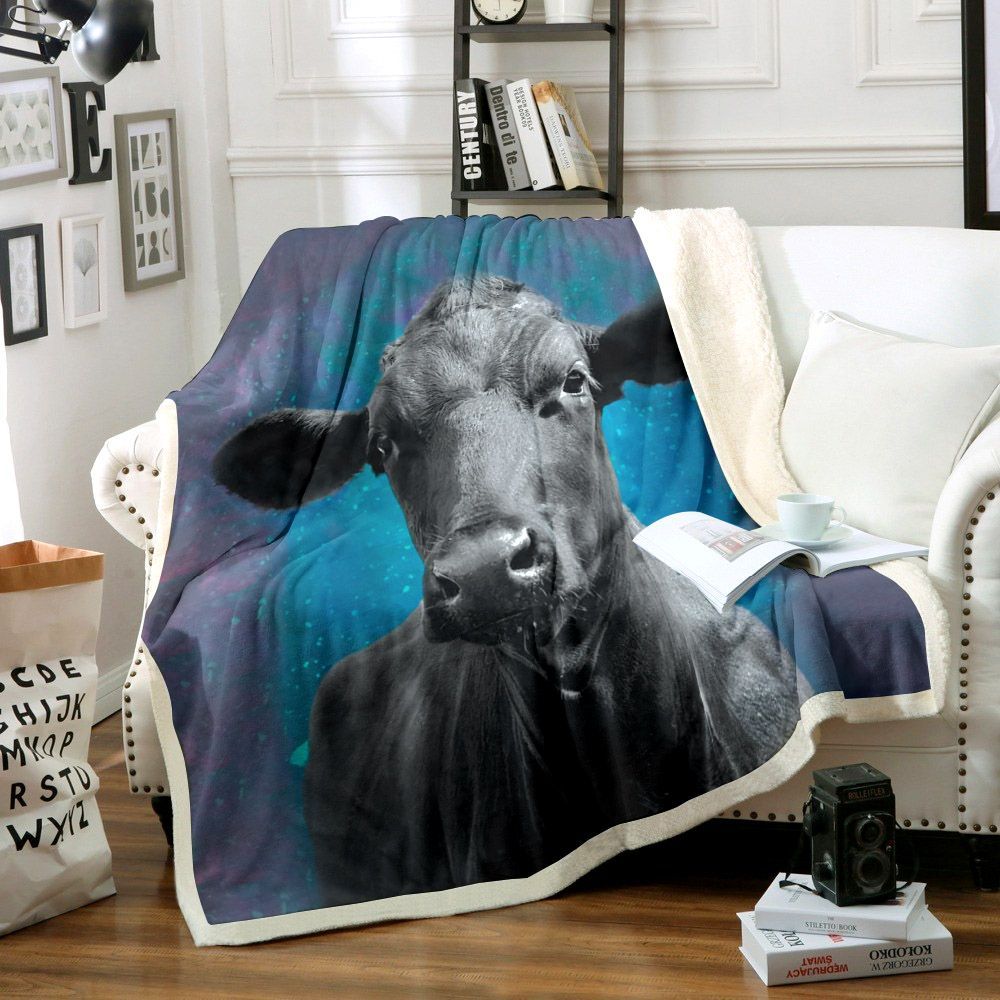 Black Cow Sherpa Fleece Blanket