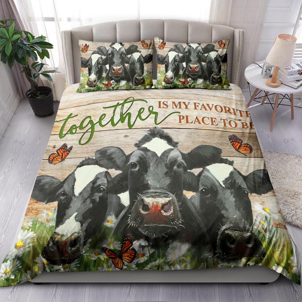Black Cow Together Is My Favorite Place To Be Farmhouse Bedding Set