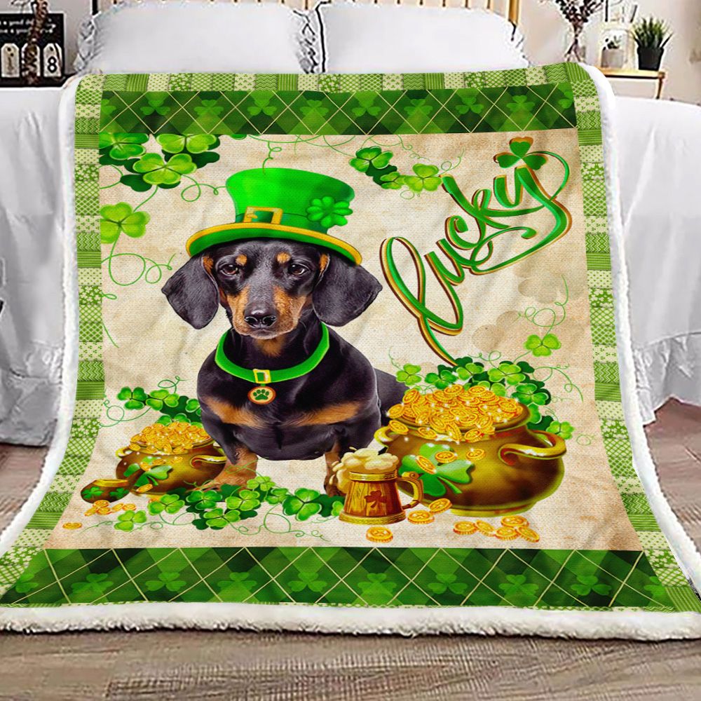 Black Dachshund St Patricks Day Fleece Blanket