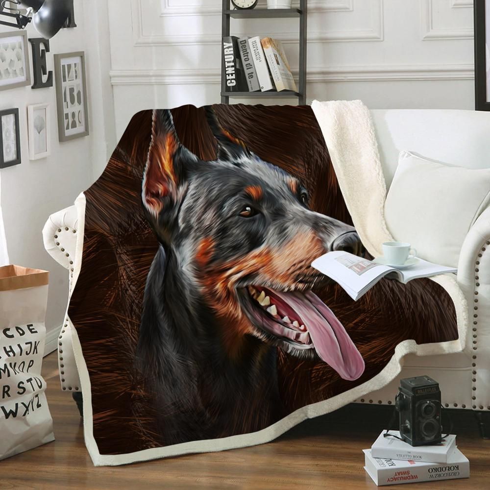 Black Doberman Pinscher Sherpa Fleece Blanket