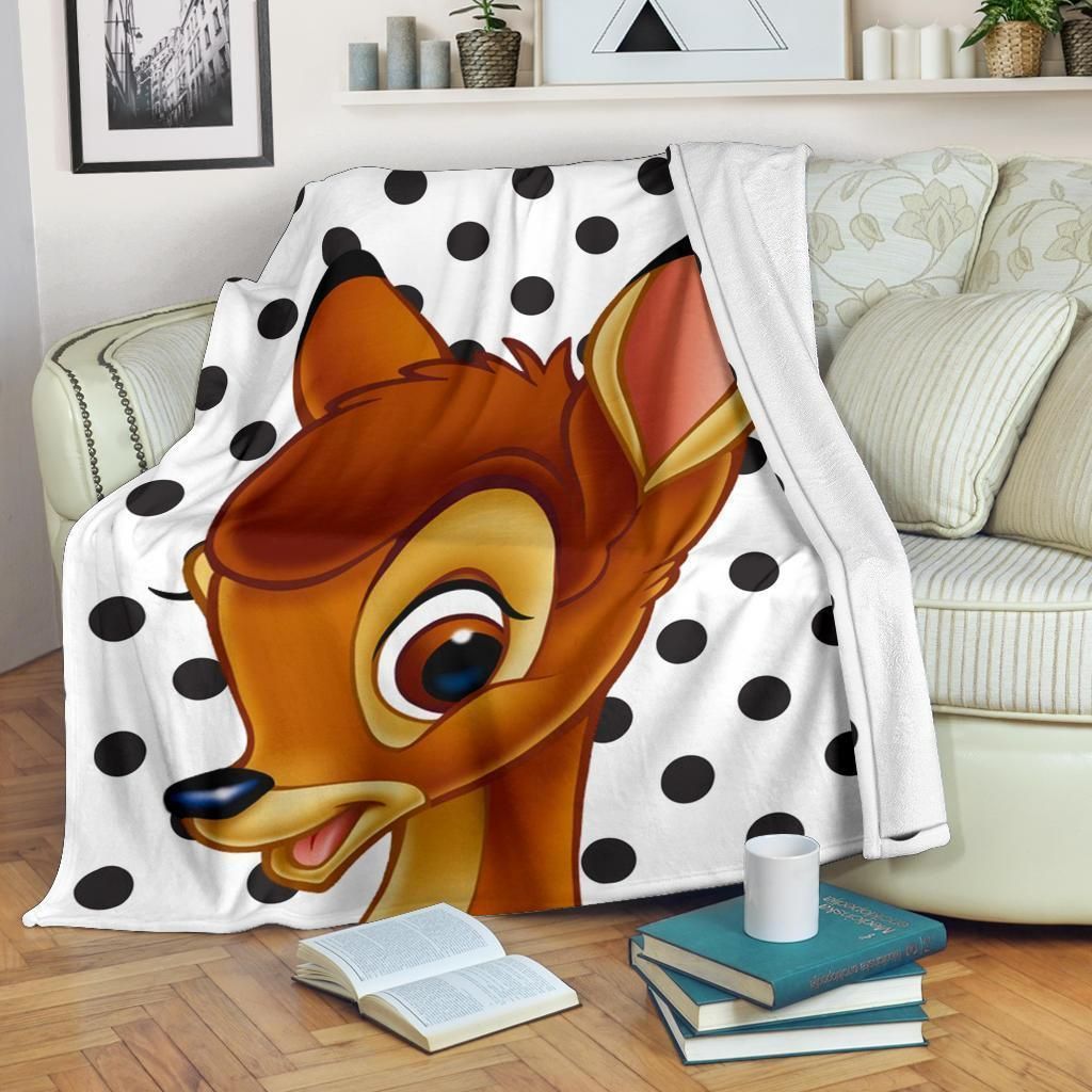 Black Dot Bambi Brown Deer Printed Fleece Blanket