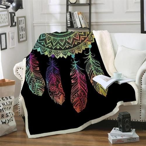 Black Dreamcatcher Sherpa Fleece Blanket