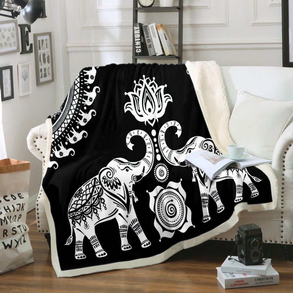 Black Elephant Sherpa Fleece Blanket
