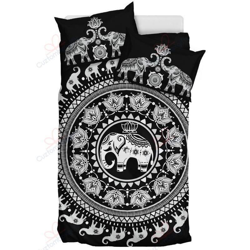 Black Elephant Mandala Printed Bedding Set