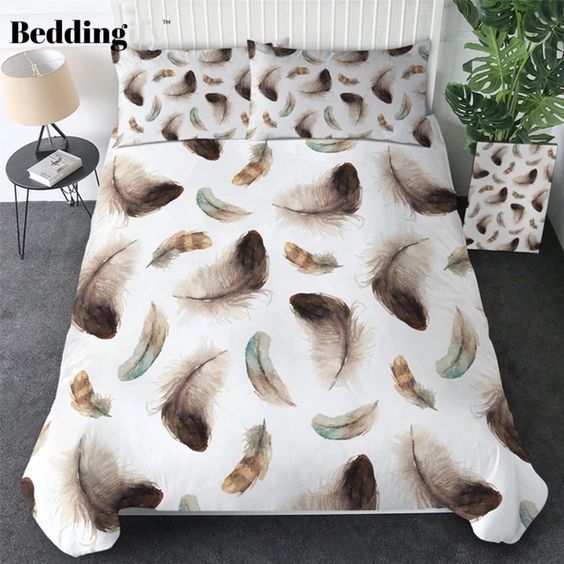 Black Ethnic Feathers Bohemian Bedding Set