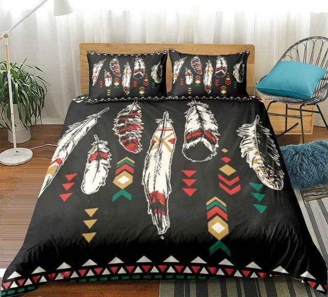 Black Ethnic Feathers Bohemian Bedding Set