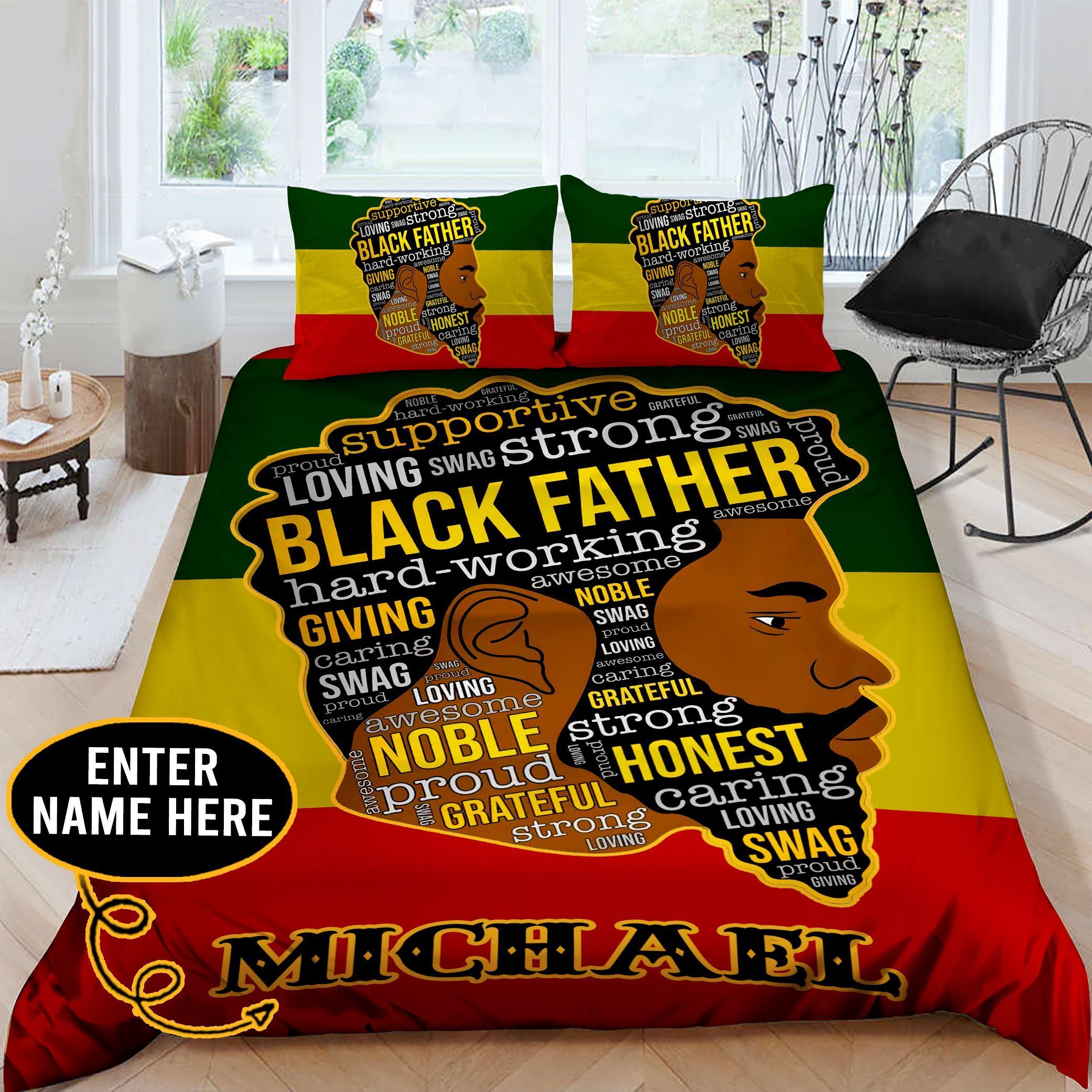Black Father Personalized Bedding Set