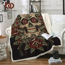 Black Flower Skull Sherpa Fleece
