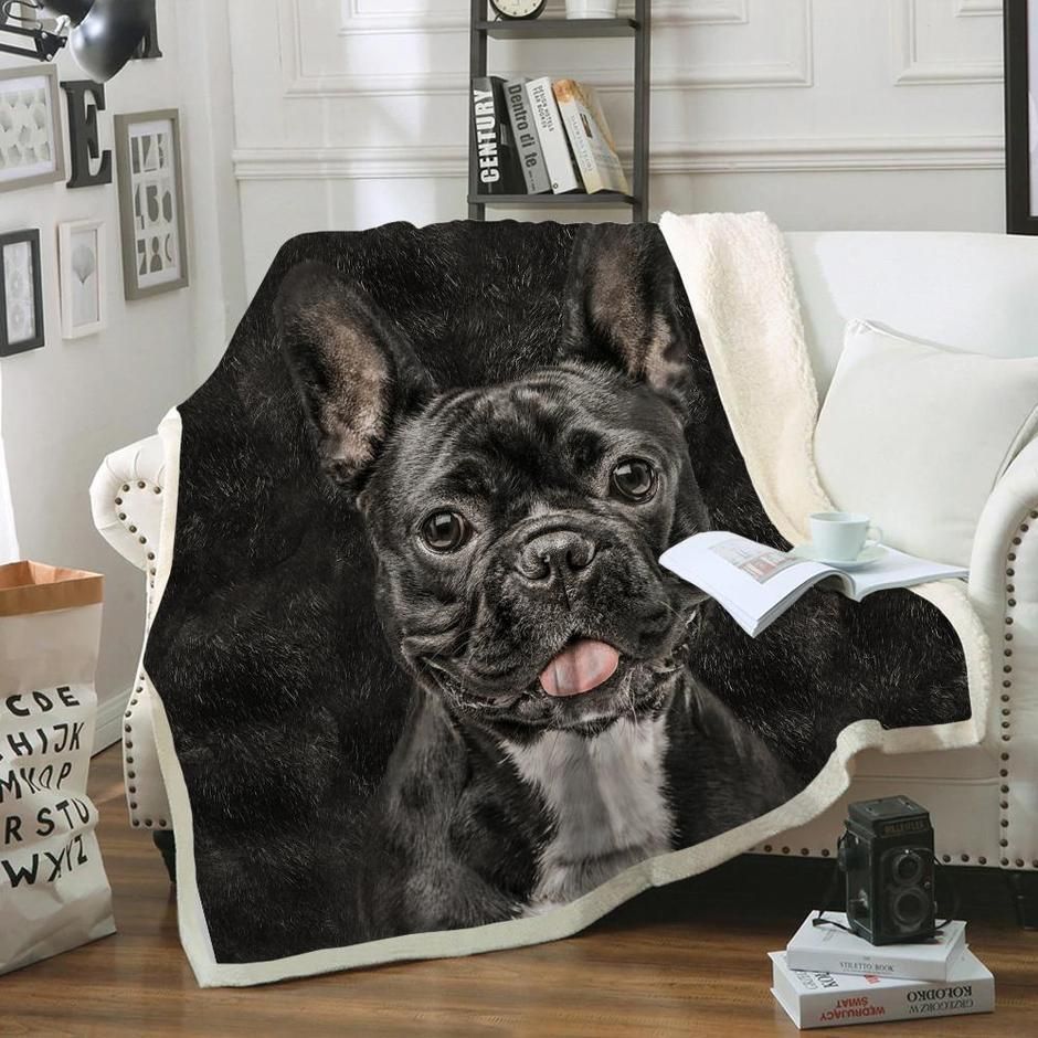 Black French Bulldog Sherpa Fleece Blanket