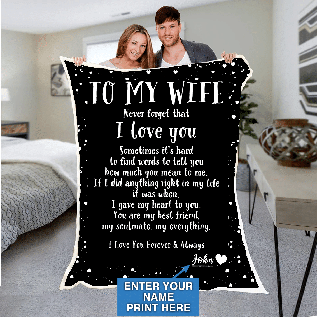 Black Gift For Wife I Gave My Heart To You Fleece Blanket