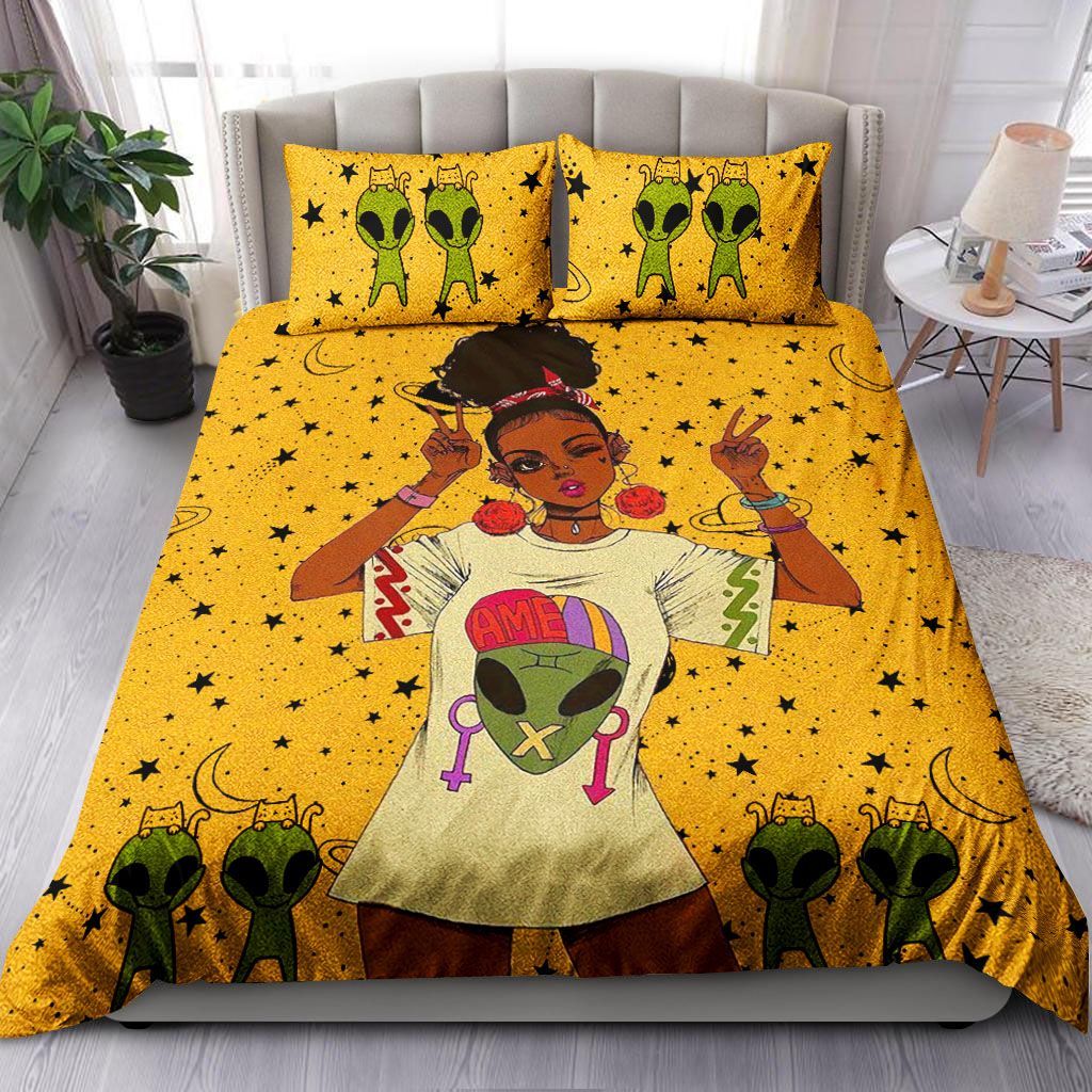 Black Girl Alien Bedding Set