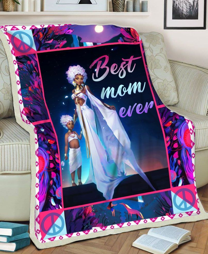 Black Girl Angel Best Mom Ever Sherpa Fleece Blanket