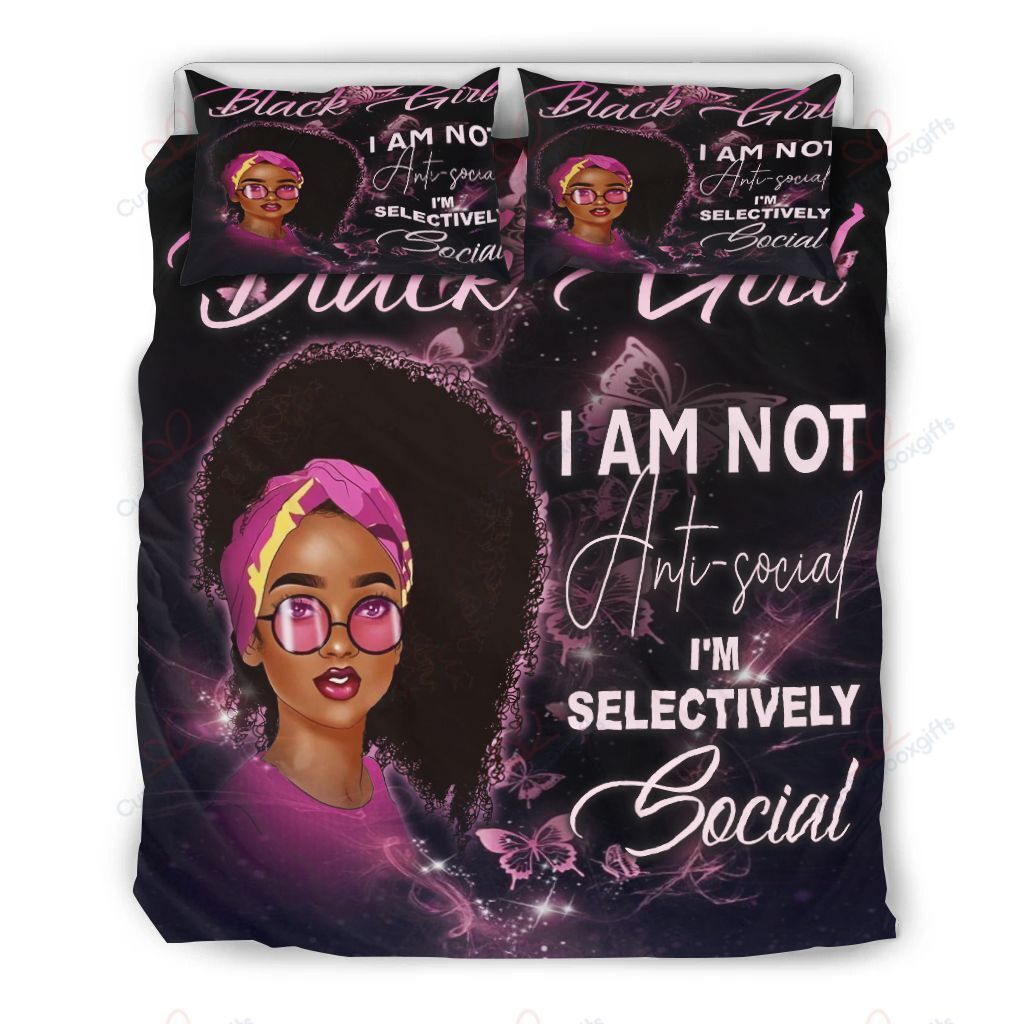 Black Girl Anti Social Black Pink Bedding Set