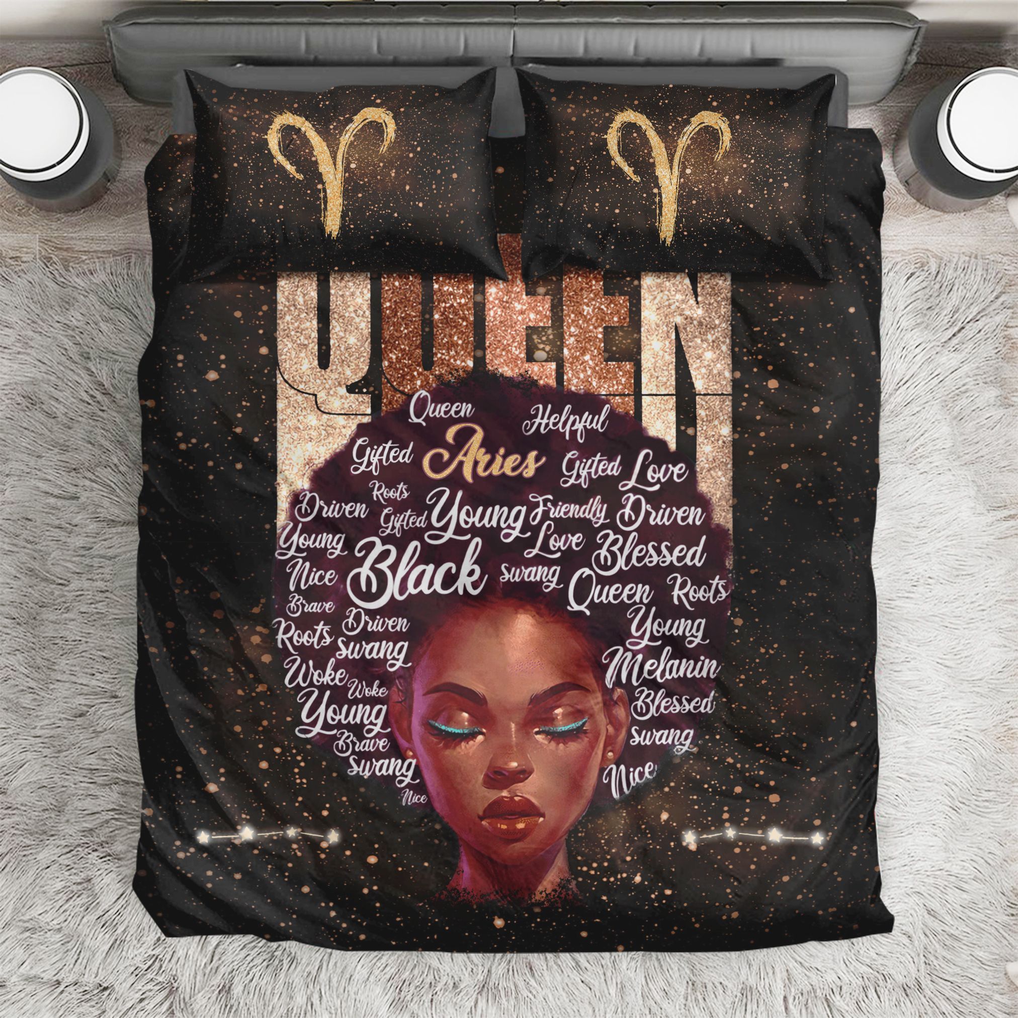 Black Girl Aries Galaxy Bedding Set