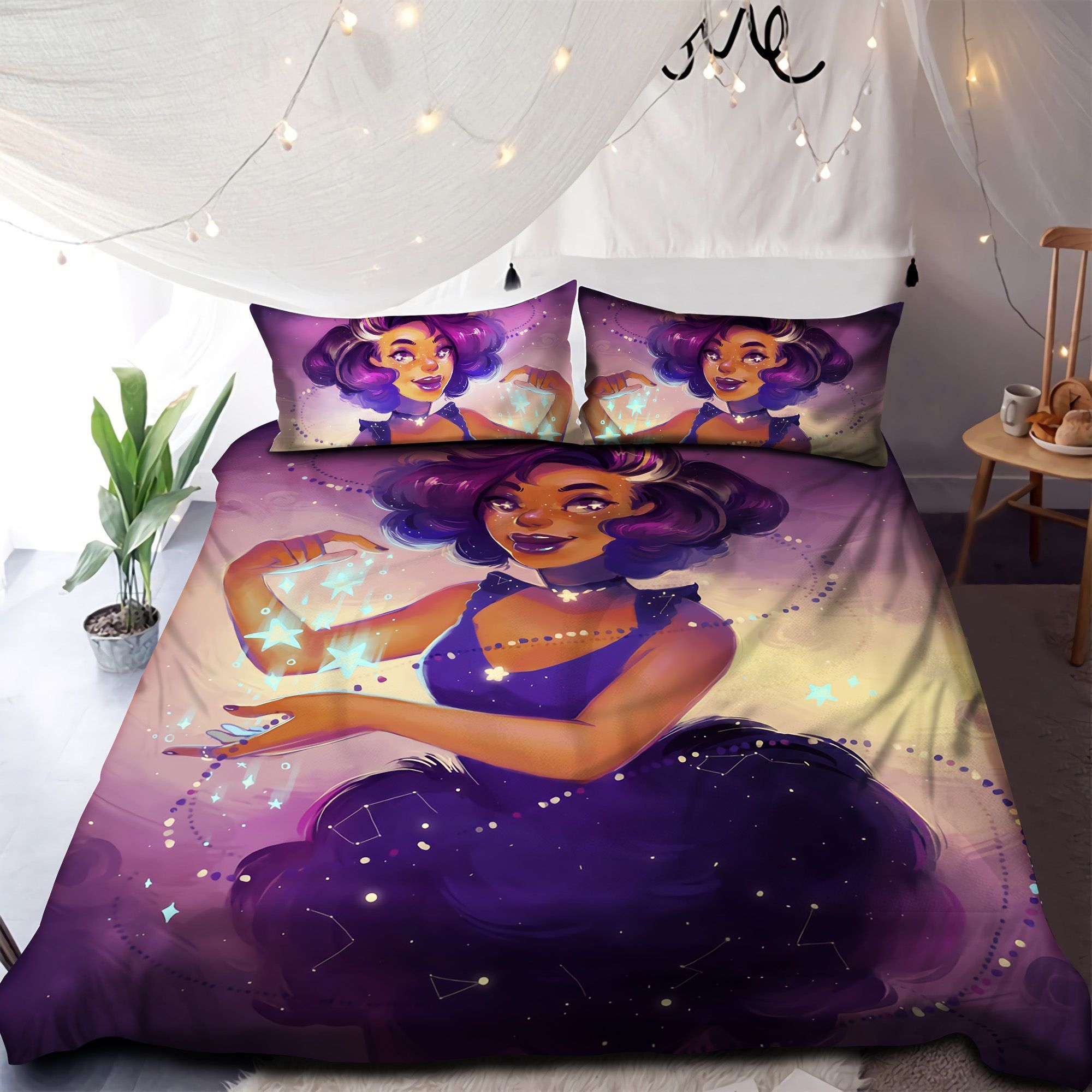 Black Girl Astrology Bedding Set