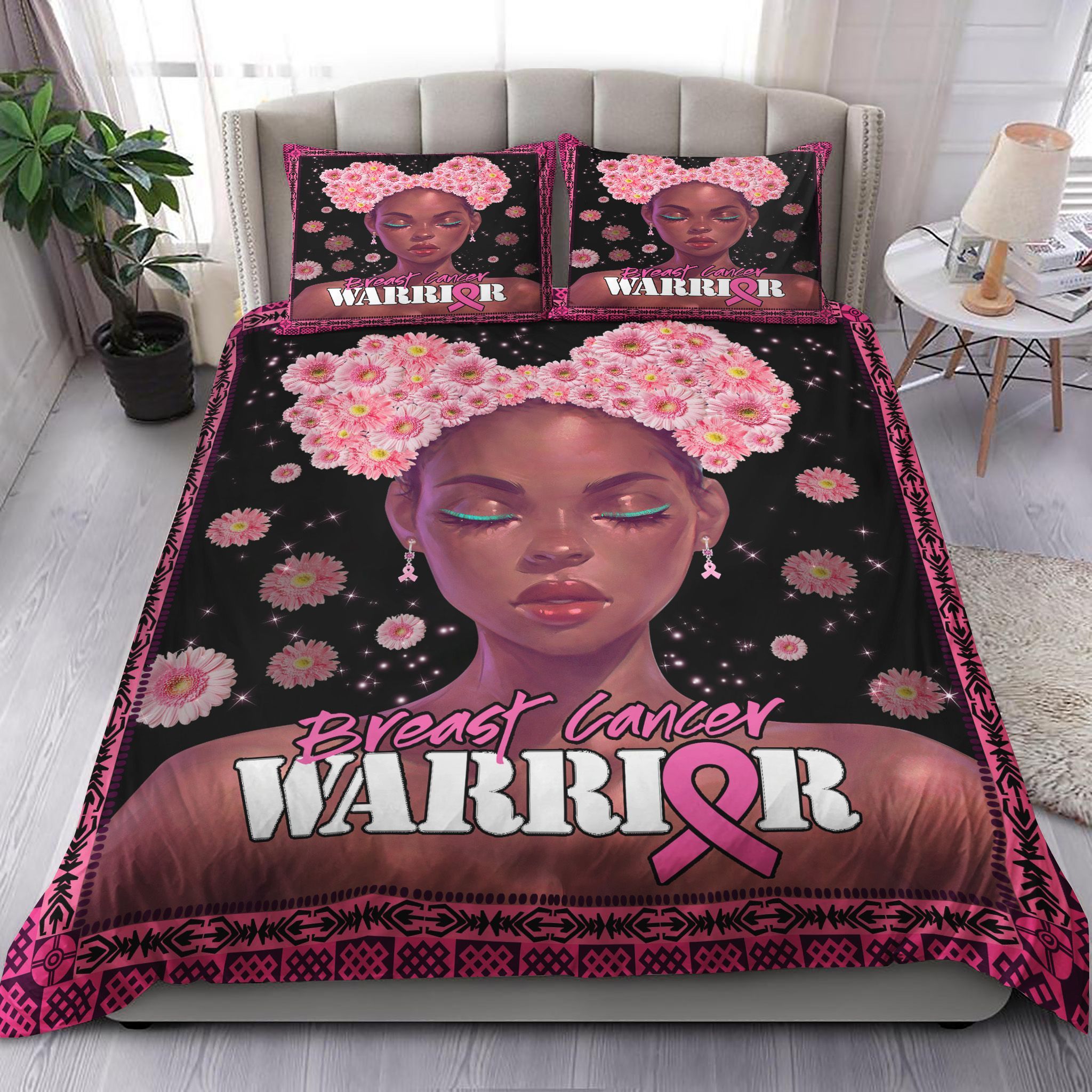 Black Girl Breast Cancer Warrior Bedding Set