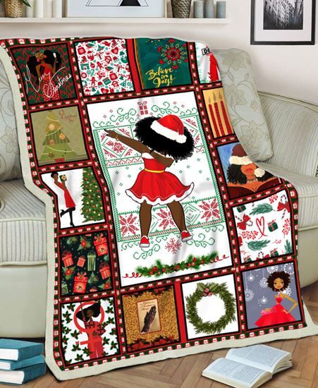 Black Girl Christmas Fleece Blanket