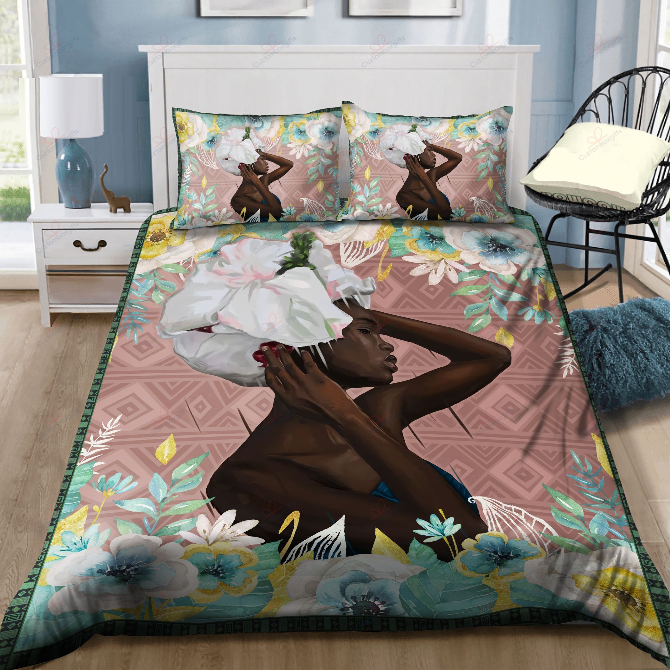 Black Girl Flower Bedding Set
