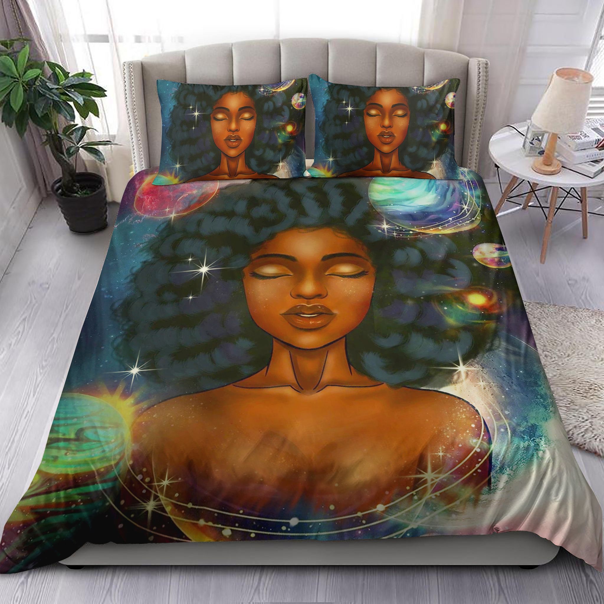 Black Girl Galaxy Bedding Set