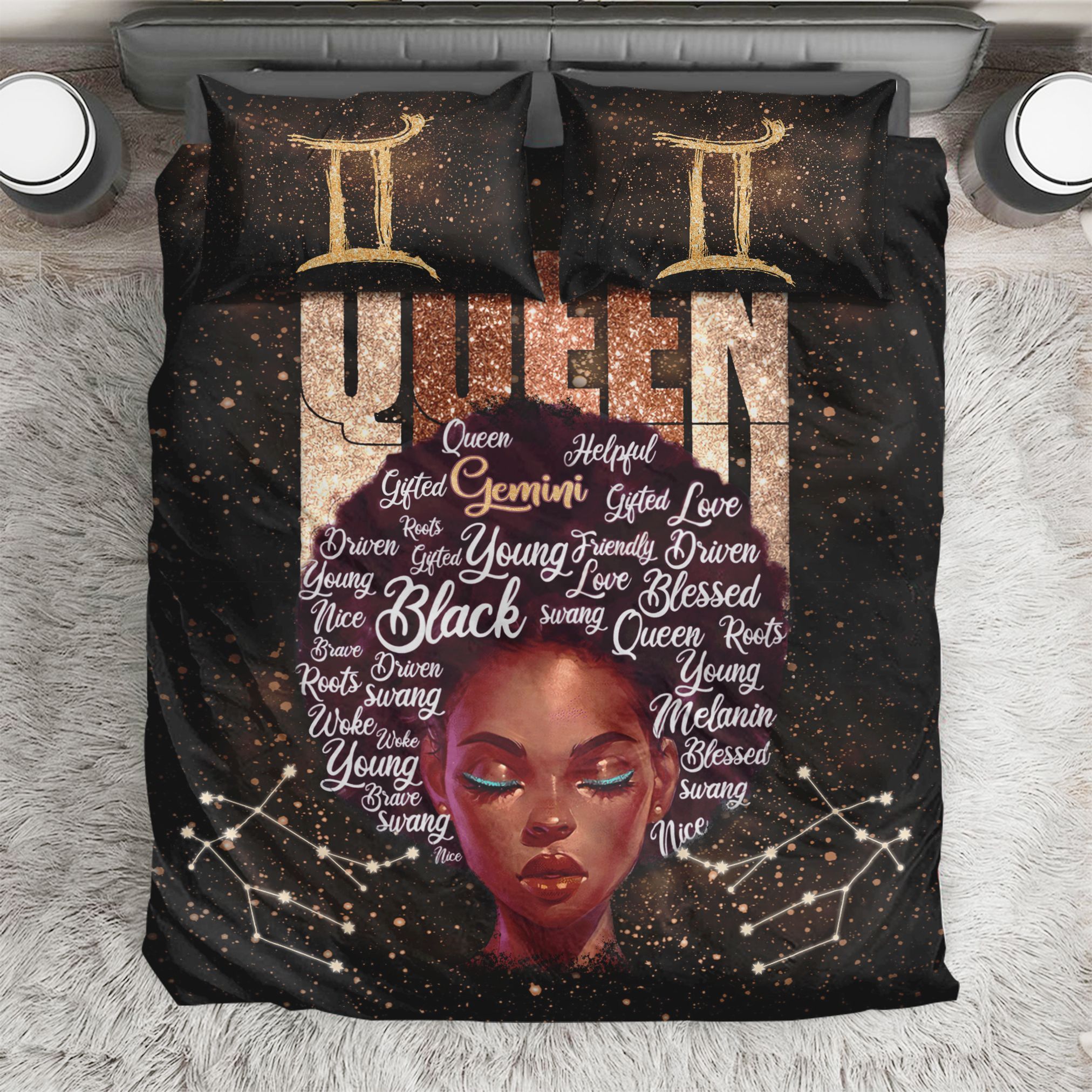 Black Girl Gemini Galaxy Bedding Set