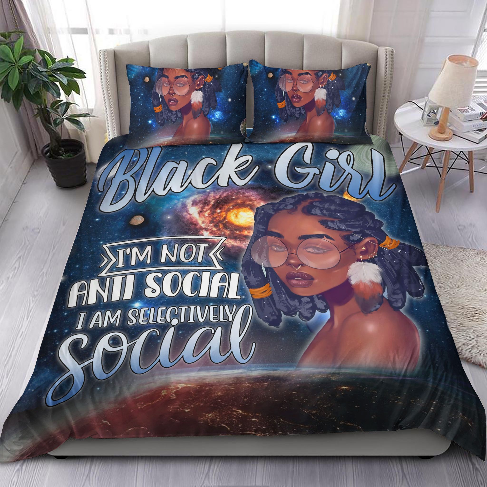 Black Girl I Am Selectively Social Bedding Set