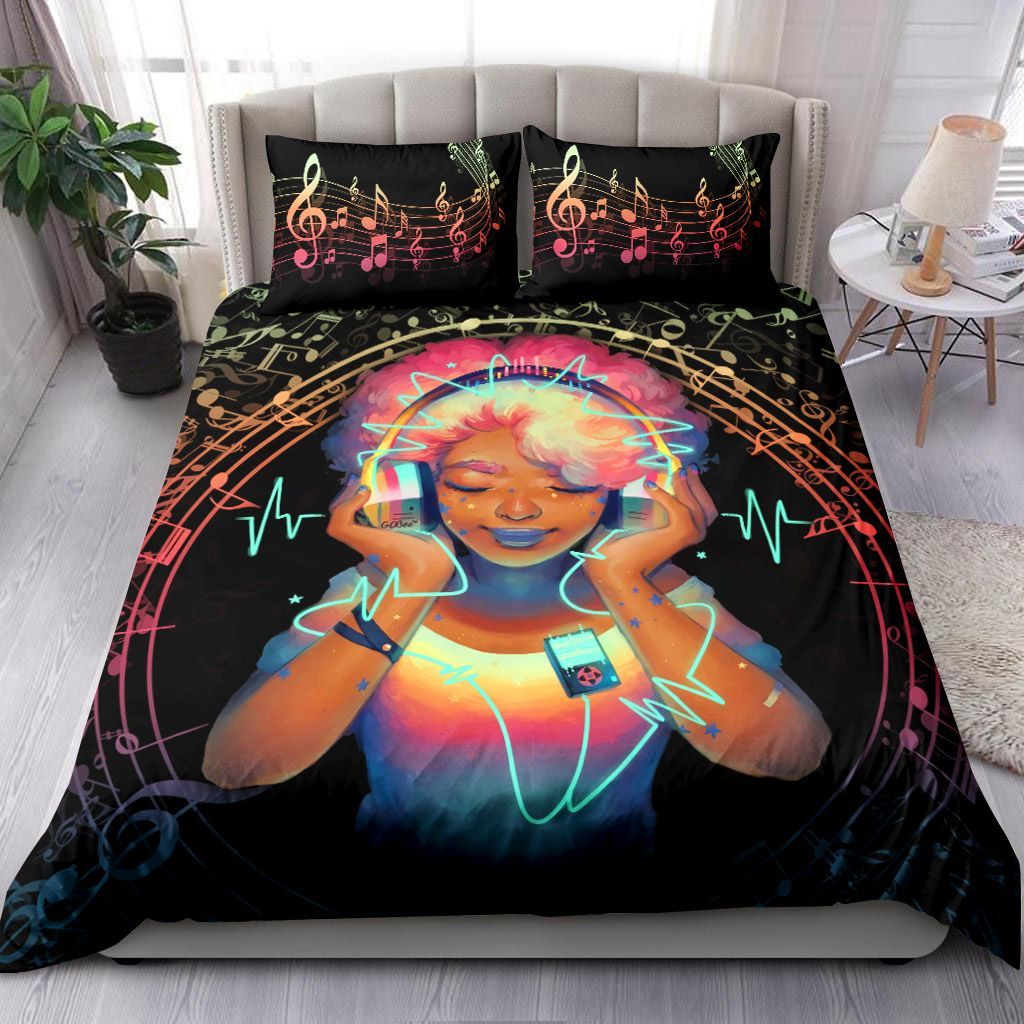Black Girl Love Music Bedding Set